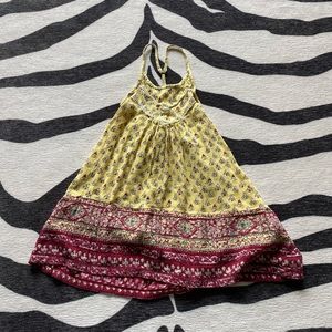 Hollister Yellow Ditsy Floral Print Halter Tank Top Red Accents Summer Vibes